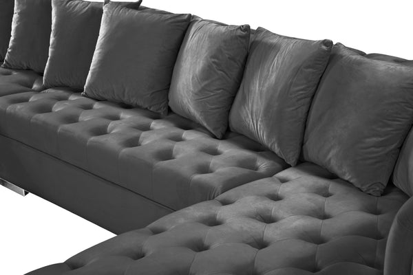 Presley Velvet / Engineered Wood / Metal / Foam Contemporary Grey Velvet 3pc. Sectional - 134" W x 70" D x 31.5" H