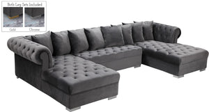 Presley Velvet / Engineered Wood / Metal / Foam Contemporary Grey Velvet 3pc. Sectional - 134" W x 70" D x 31.5" H
