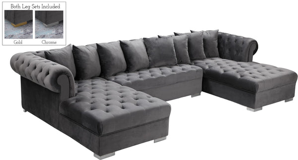 Presley Velvet / Engineered Wood / Metal / Foam Contemporary Grey Velvet 3pc. Sectional - 134" W x 70" D x 31.5" H