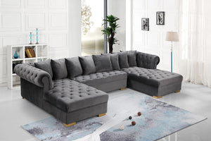 Presley Velvet / Engineered Wood / Metal / Foam Contemporary Grey Velvet 3pc. Sectional - 134" W x 70" D x 31.5" H