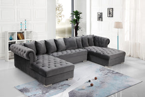 Presley Velvet / Engineered Wood / Metal / Foam Contemporary Grey Velvet 3pc. Sectional - 134" W x 70" D x 31.5" H