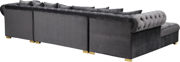 Presley Velvet / Engineered Wood / Metal / Foam Contemporary Grey Velvet 3pc. Sectional - 134" W x 70" D x 31.5" H