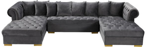 Presley Velvet / Engineered Wood / Metal / Foam Contemporary Grey Velvet 3pc. Sectional - 134" W x 70" D x 31.5" H