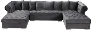Presley Velvet / Engineered Wood / Metal / Foam Contemporary Grey Velvet 3pc. Sectional - 134" W x 70" D x 31.5" H