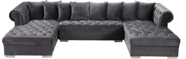 Presley Velvet / Engineered Wood / Metal / Foam Contemporary Grey Velvet 3pc. Sectional - 134" W x 70" D x 31.5" H