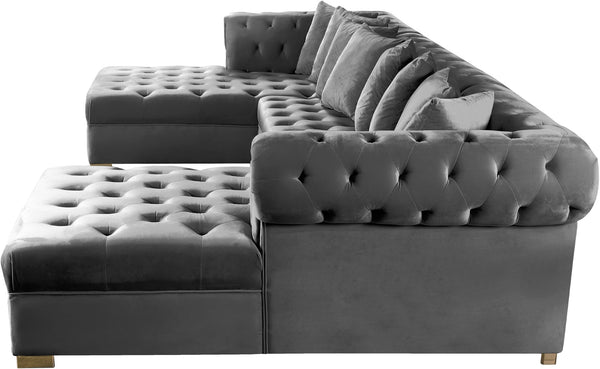 Presley Velvet / Engineered Wood / Metal / Foam Contemporary Grey Velvet 3pc. Sectional - 134" W x 70" D x 31.5" H
