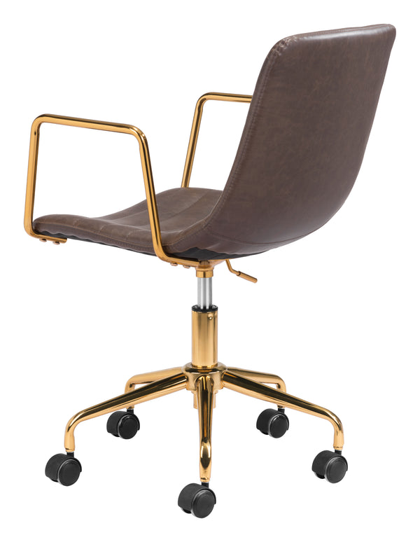 Zuo Modern Eric 100% Polyurethane, Plywood, Steel Modern Commercial Grade Office Chair Brown, Gold 100% Polyurethane, Plywood, Steel