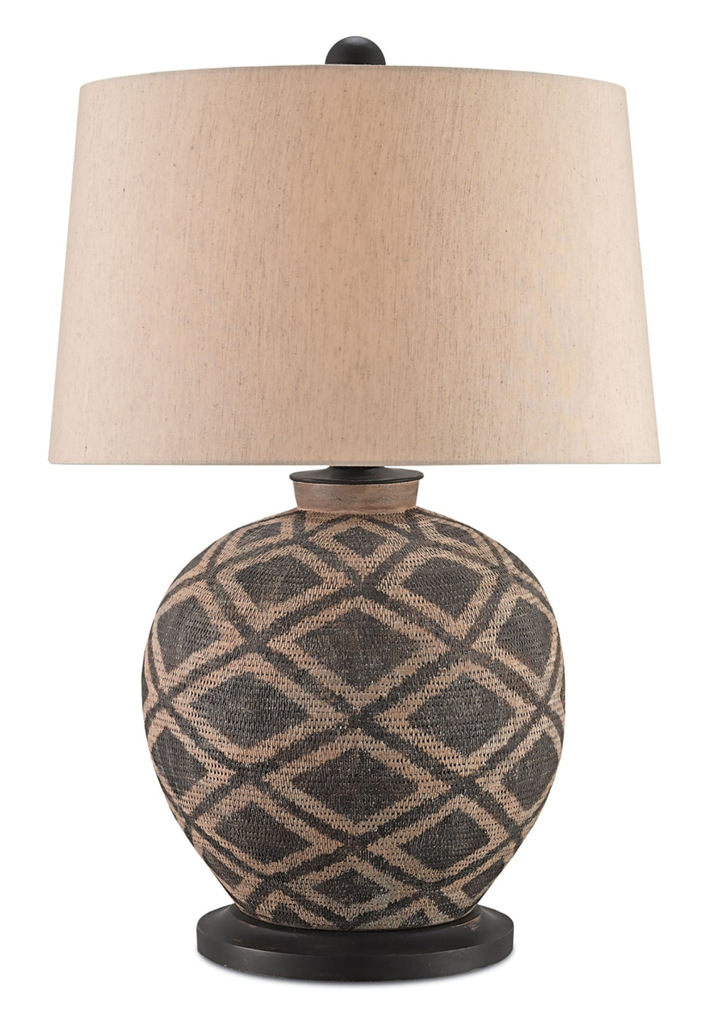 Afrikan Table Lamp - Handcrafted Terracotta with Black & Tan Diamond Motif, 3-Way Switch & Shade