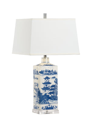 Square Blue And White Lamp