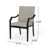 San Diego Outdoor Aluminum Dining Chairs with Cushions, Matte Black and Light Beige Noble House