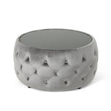 Chana Glam Velvet and Tempered Glass Coffee Table Ottoman, Smoke Noble House