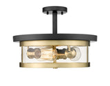 Bethel Gold & Black Semi Flush Mount in Metal & Glass