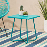 Alder Outdoor Modern 18" Side Table with Steel Legs - Teal Noble House
