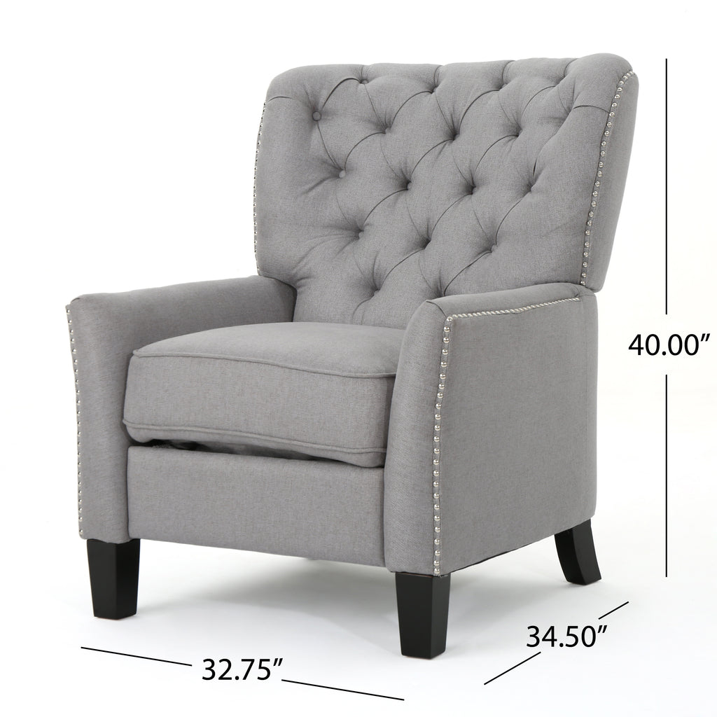 Cerelia Tufted Light Grey Fabric Recliner Noble House