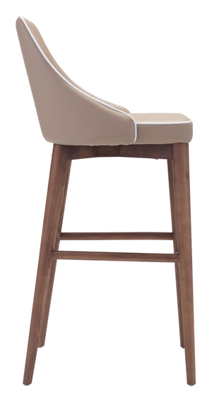 Zuo Modern Moor 100% Polyurethane, Plywood, Birch Wood Mid Century Commercial Grade Barstool Beige, Brown 100% Polyurethane, Plywood, Birch Wood