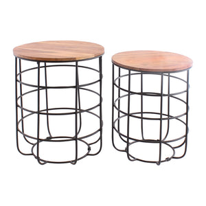 Sagebrook Home Contemporary Metal/wood, Set of 2 -  21/23"h Side Tables, Black 16902 Black Metal