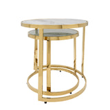 Sagebrook Home Glam Set of 2 -  Metal/marble Glass Round Side Table, Gold 15437-02 Gold Metal