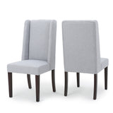 Rory Contemporary Fabric Wingback Dining Chair, Light Gray and Brown Noble House