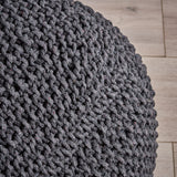 Hollis Knitted Cotton Square Pouf, Dark Grey Noble House