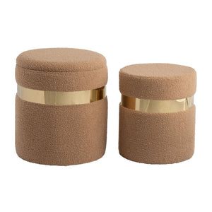 Sagebrook Home Contemporary Set of 2 -  16"/17" Belted Boucle Storage Ottoman, Nutshel 18094-04 Tan Mdf