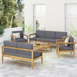 Noble House Magnolia Outdoor Acacia Wood 7 Seater Chat Set, Teak and Dark Gray