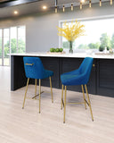 Zuo Modern Madelaine 100% Polyester, Plywood, Steel Modern Commercial Grade Counter Stool Navy, Gold 100% Polyester, Plywood, Steel