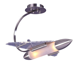 Bethel Rocket Ship Children's Lighting Fixture in Chrome & Glass - Unique Space-Themed Design