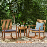 Colmena Outdoor 2 Seater Rocking Chair Set with Side Table, Teak and Dark Gray Noble House