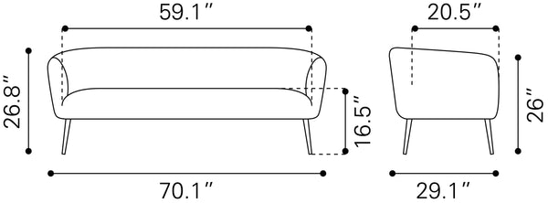 Zuo Modern Deco 100% Polyester, Plywood, Stainless Steel Modern Commercial Grade Sofa Gray, Gold 100% Polyester, Plywood, Stainless Steel