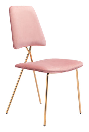 Zuo Modern Chloe 100% Polyester, Plywood, Steel Modern Commercial Grade Dining Chair Set - Set of 2 Pink, Gold 100% Polyester, Plywood, Steel