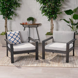 Santa Ana Outdoor Acacia Wood Club Chairs with Cushions, Brushed Dark Gray and Light Gray Noble House
