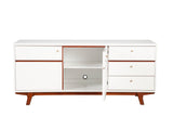 Alpine Furniture Dakota TV Console 1974-10 White with Acorn Accents Mahogany Solids & Veneer 64.5 x 18 x 28.5