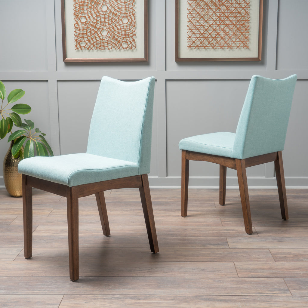 Dimitri Mint Fabric with Walnut Finish Dining Chairs Noble House