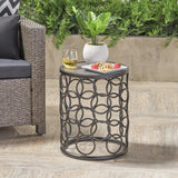Elm Outdoor 16 Inch Grey Finish Ceramic Tile Side Table Noble House