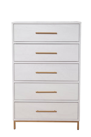 Alpine Furniture Madelyn Five Drawer Chest 2010-05 White Mahogany Solids & Veneer 30 x 18 x 48