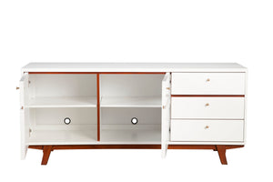 Alpine Furniture Dakota TV Console 1974-10 White with Acorn Accents Mahogany Solids & Veneer 64.5 x 18 x 28.5