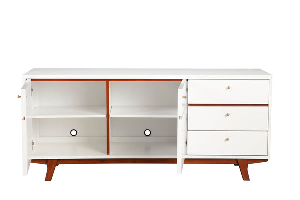 Alpine Furniture Dakota TV Console 1974-10 White with Acorn Accents Mahogany Solids & Veneer 64.5 x 18 x 28.5