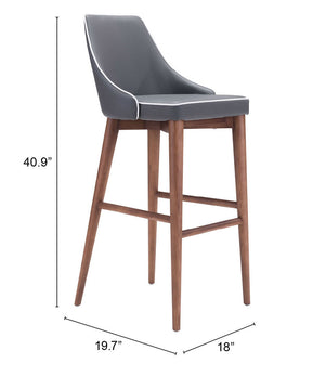 Zuo Modern Moor 100% Polyurethane, Plywood, Birch Wood Mid Century Commercial Grade Barstool Dark Gray, Brown 100% Polyurethane, Plywood, Birch Wood