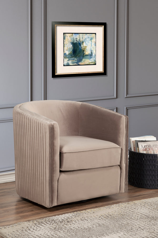Alpine Furniture Maison Swivel Chair 9002 Light Grey Velour Fabric with Acacia Wood Frame 30 x 29.5 x 29.5