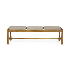 Cambria Outdoor 3 Seater Wicker Bench, Teak and Light Gray Noble House