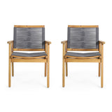 Noble House Mcgill Outdoor Acacia Wood Dining Chair with Rope Seating (Set of 2), Teak and Dark Gray