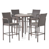Noble House Patina Outdoor 5 Piece Multibrown Wicker 32.5 Inch Round Bar Table Set