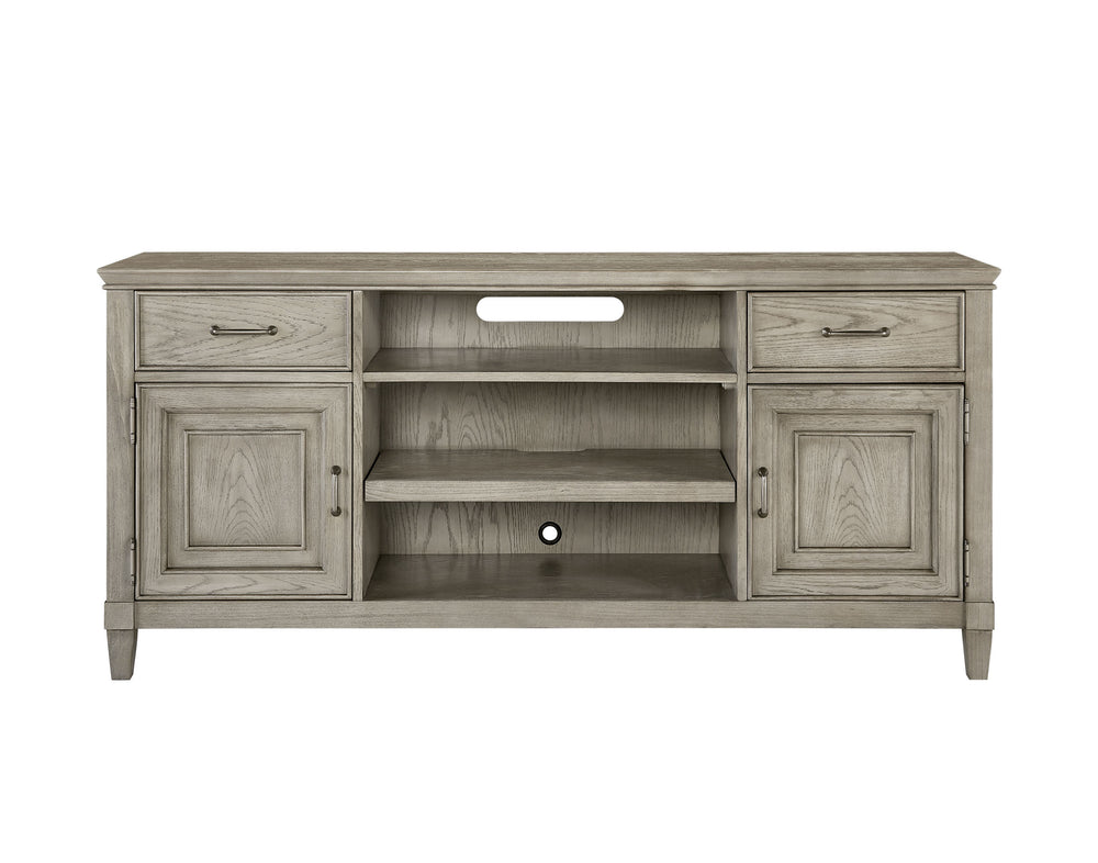 Newport 66" Sand Finish TV Console - Handcrafted Poplar & White Oak, Stylish Storage & Cable Management