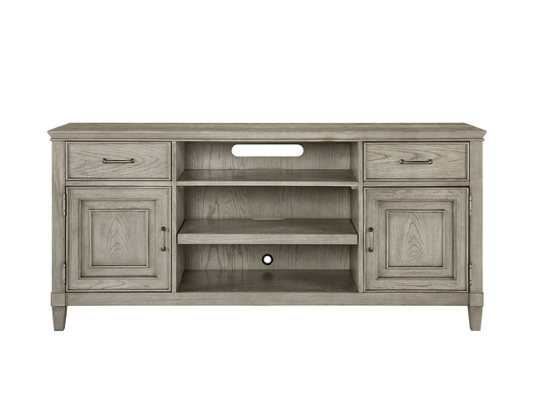 Newport 66" Sand Finish TV Console - Handcrafted Poplar & White Oak, Stylish Storage & Cable Management