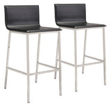 Zuo Modern Marina 100% Polyurethane, Stainless Steel Modern Commercial Grade Barstool Set - Set of 2 Black, Silver 100% Polyurethane, Stainless Steel