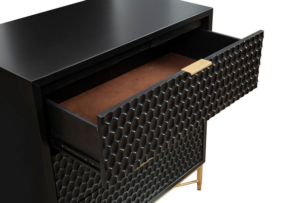 Black Pearl 3-Drawer Chest - Contemporary Mahogany Storage with Gold Accents & Textured Design
