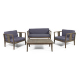 Nicholson Outdoor 4 Seater Acacia Wood Chat Set, Gray and Dark Gray Noble House
