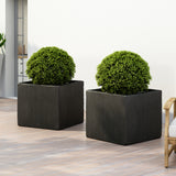 Ella Outdoor Modern Large Cast Stone Square Planters, Black Noble House