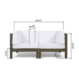 Oana Outdoor Modular Acacia Wood Loveseat with Cushions, Gray and White Noble House