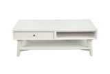 Alpine Furniture Flynn Coffee Table, White 966-W-61 White Mahogany Solids & Okoume Veneer 48 x 22 x 17.5